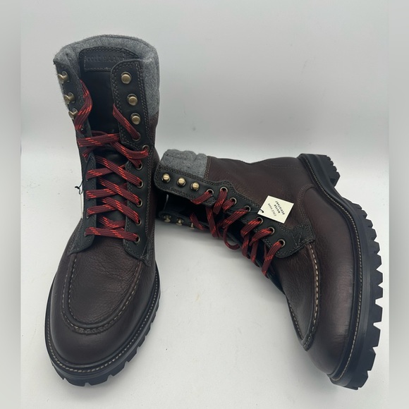 BRAND NEW Rare Cole Haan Judson Tall Boots Brown Leather Gray Wool Size 10 M main image 7